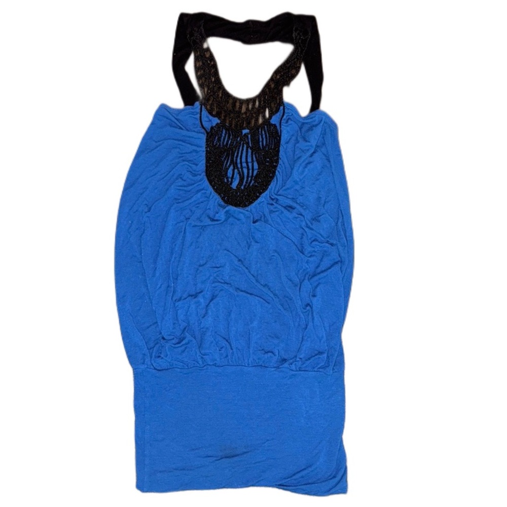 Metropark tunic Blue Ruched Sleeveless Blouse open back
